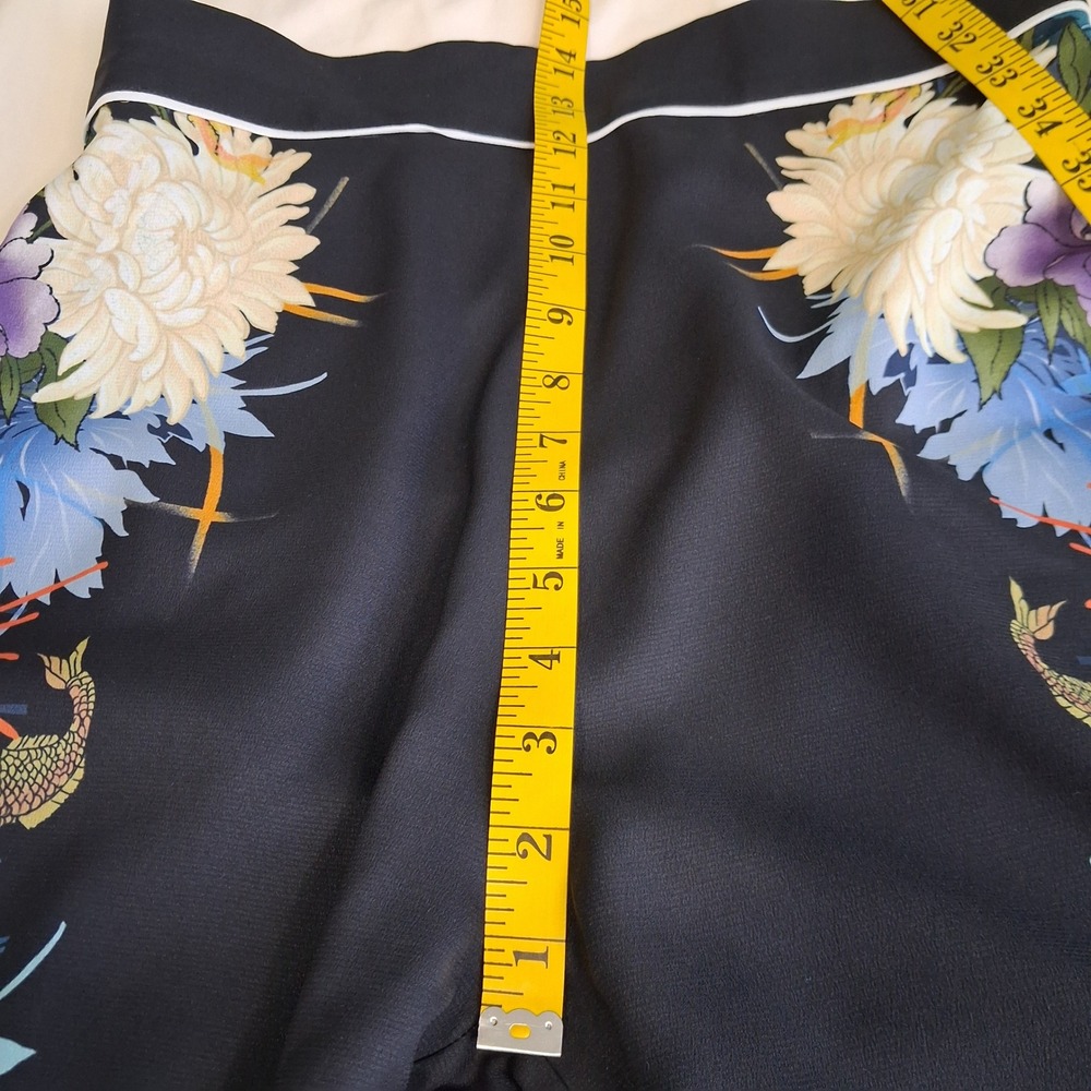Biba Floral Koi Fish Print Wide Leg Pants Black High Elasic Waist Size 12 - Picture 6 of 14